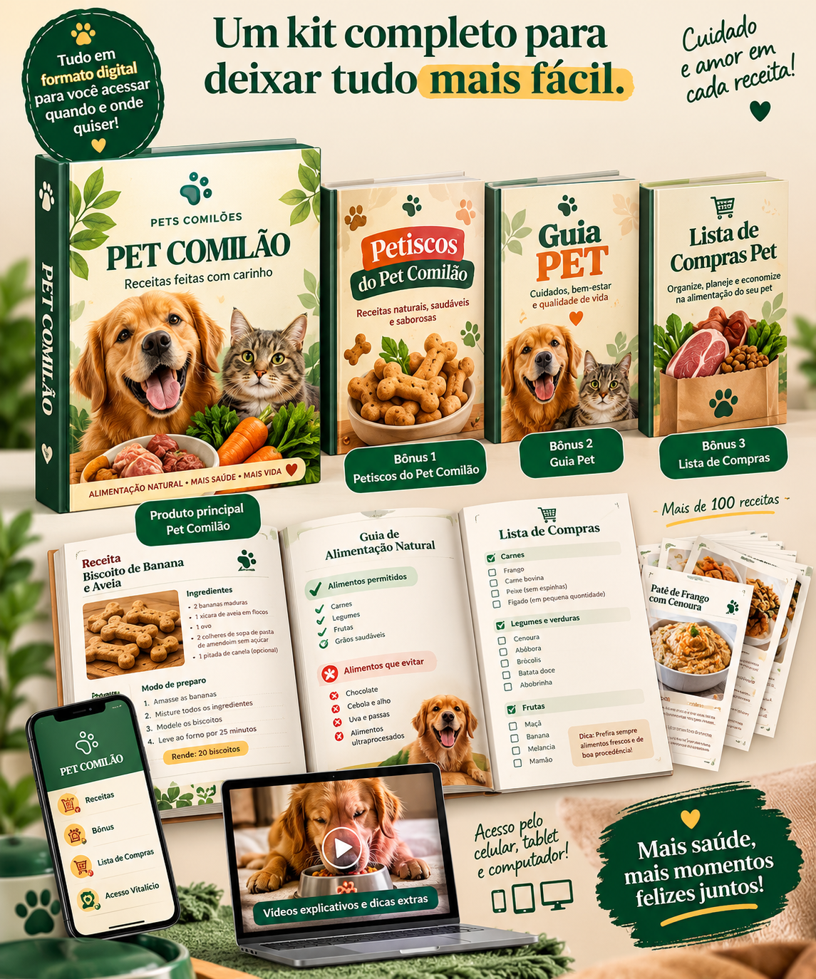 Kit Pet Comilão com produto principal, bônus e materiais digitais